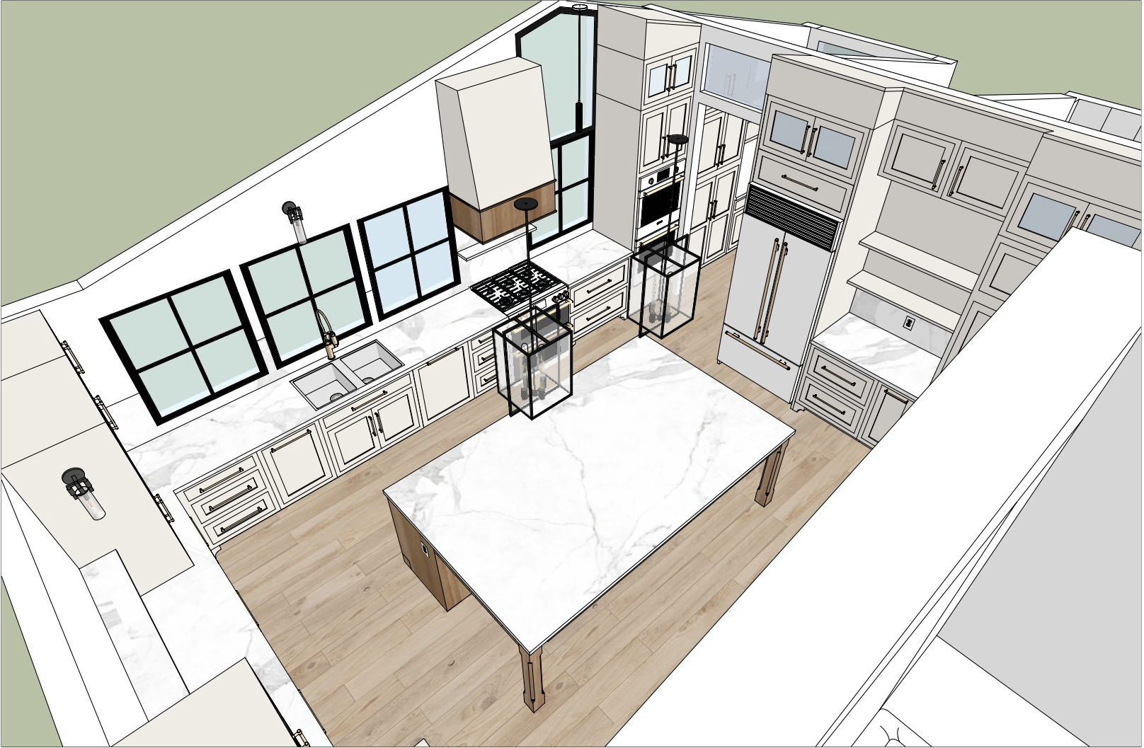 Kitchen 3D rendering designed by Elizabeth Hall Designs 