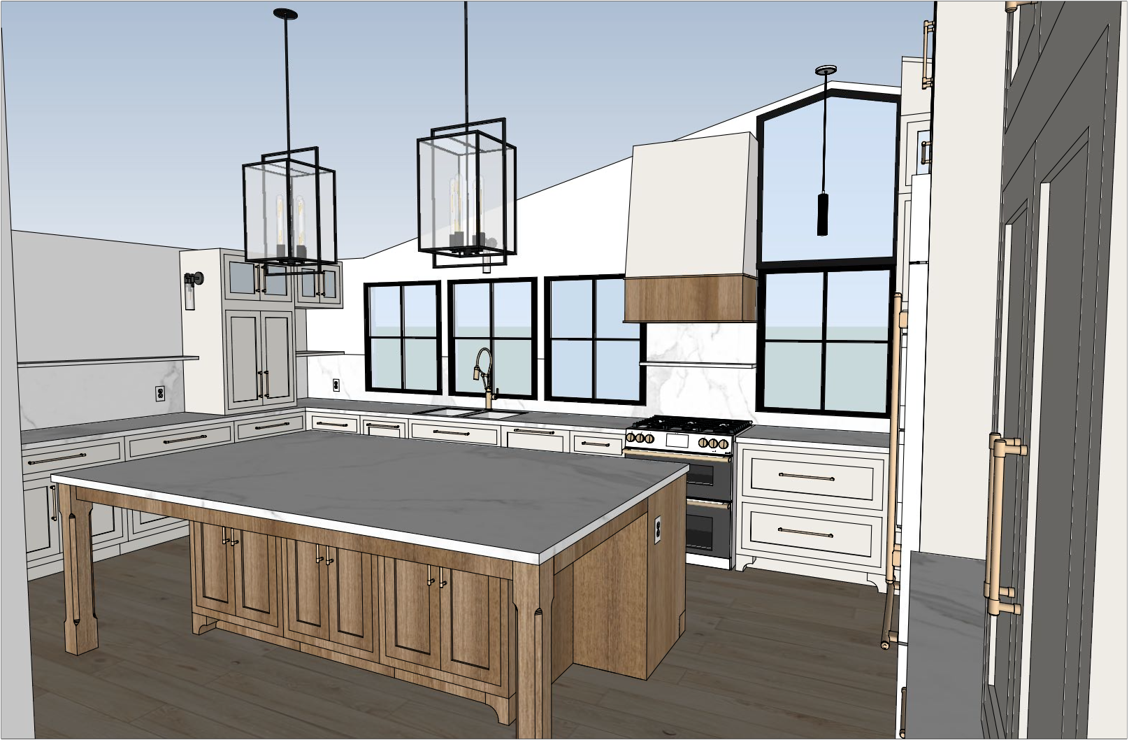 Kitchen 3D rendering designed by Elizabeth Hall Designs 
