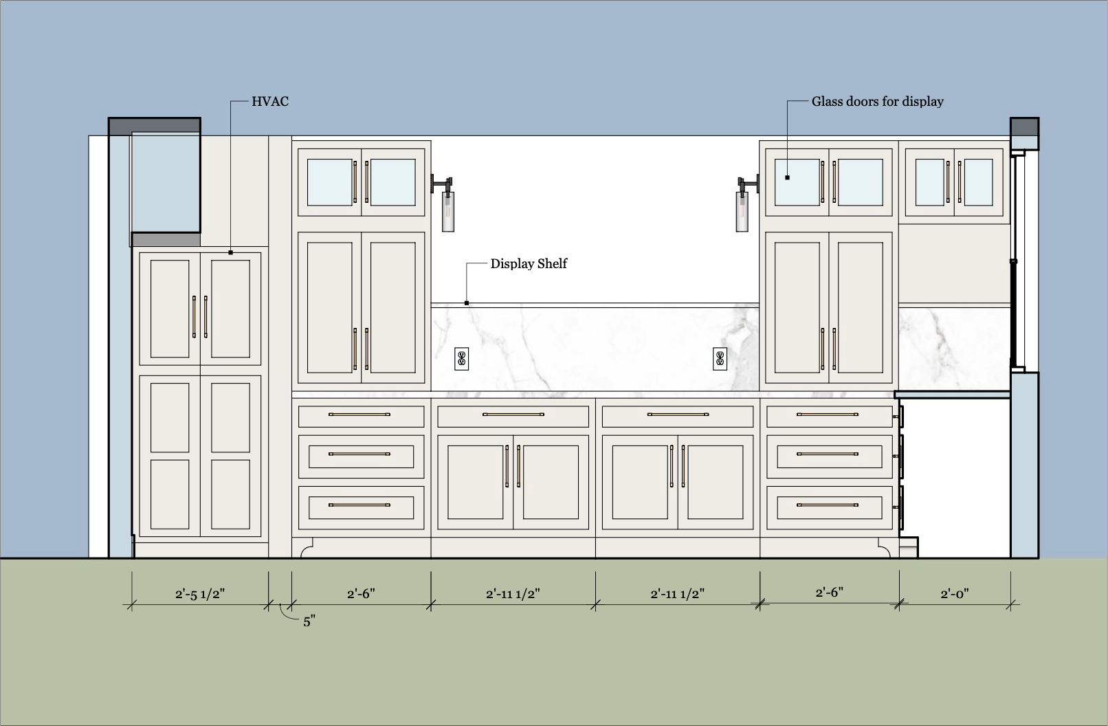 Kitchen elevation designed by Elizabeth Hall Designs 