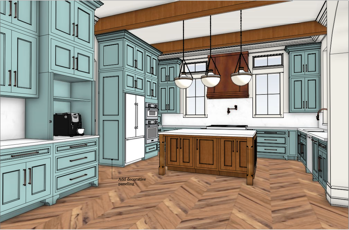 3D and elevation renderings for a new construction luxury home in Ocean Springs, MS designed by Elizabeth Hall Designs.