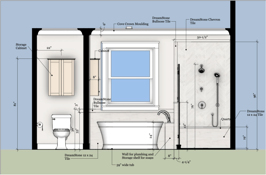 elevation rendering of a Jacksonville, FL bathroom remodel